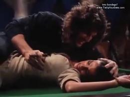 Woman in bondage on pool table (Chain of command) Woman in bondage on pool table (Chain of command)