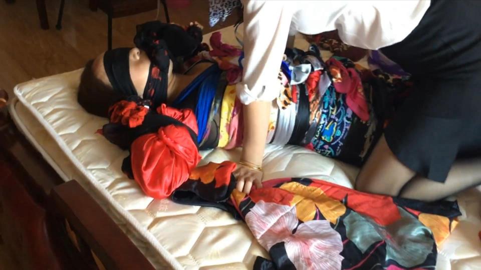 [Silk Queen] Silk Mummification ©Silk Queen<br><br>Featuring: girls only, femdom, stocking, foot fetish, blindfolded, silk, mummification, bondage, and gagging