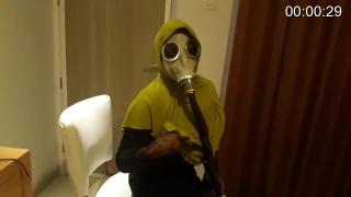 Jilbab gasmasked total enclosure - preview what a poor Office girl..she has to encase her whole body, wear jilbab, heels, and also a gas mask..the dominant then attach the hose into her gasmask