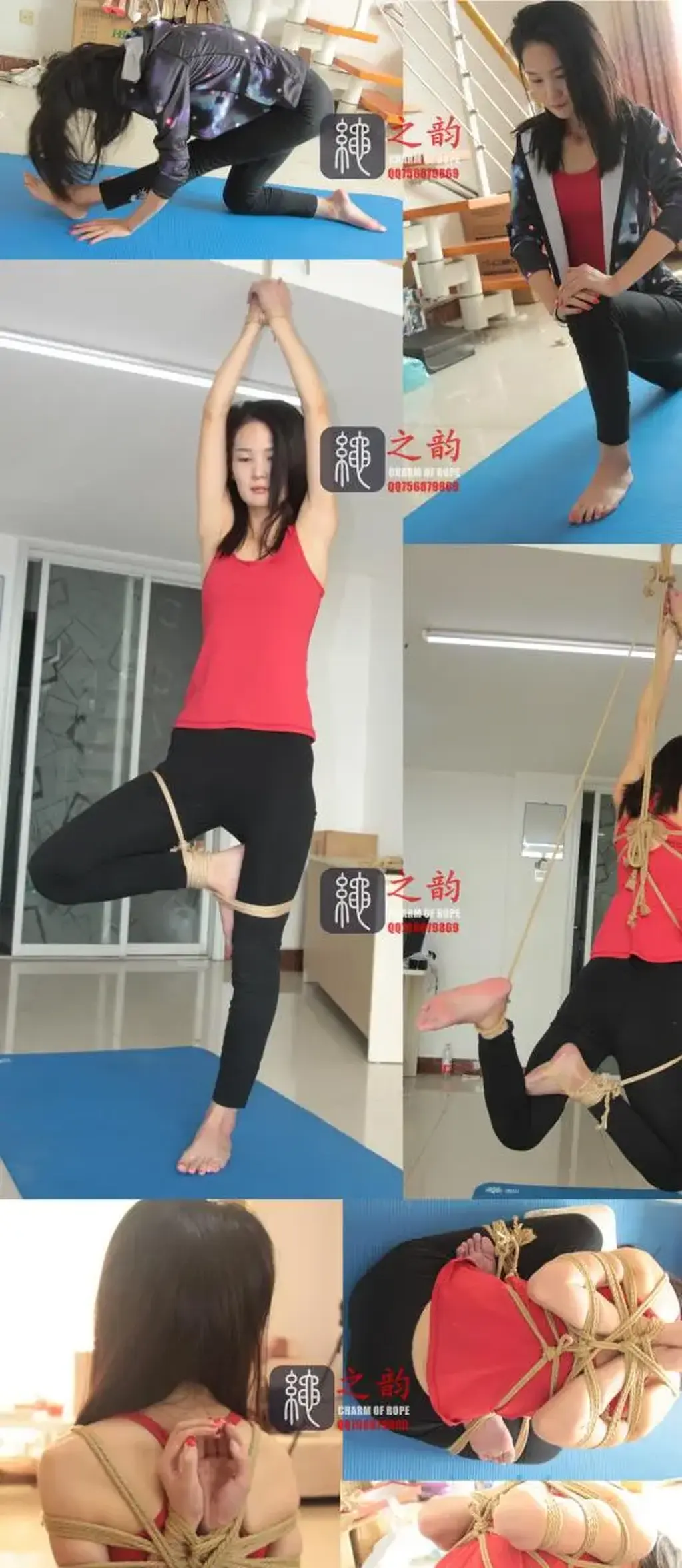 “高、白、美”瑜伽教练铃铛试镜预告片 ：紧身露肩性感瑜伽服，完美身材一览无余。瑜伽立式结合正手吊、逐渐衍变成凌空悬吊，极限后手观音结合瑜伽莲花座绑成极限海老缚（桃缚），每一个造型都很完美、当然，  