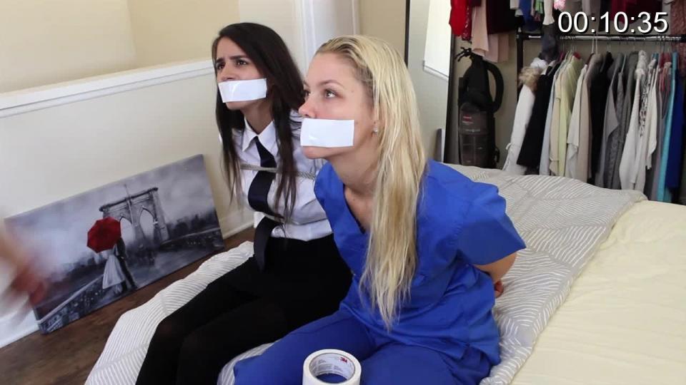 The bodyguard and the nurse captured <span style='color:#b0b0b0;'>[隐藏文字，购买后可见]</span><br><br><br>Originally a custom video starring Mexican babe Elsa del Rey and a Hollyrope's favorite Charlize. Elsa plays a bodyguard who has been sent to a security house with the task of protect a witness who has been wounded during a cartel war. This witness is so important that instead being sent to a hospital, was sent to this secret location, where nurse Charlize is taking care of his wounds, as soon as the witness can talk, the names of all the people involved in the cartel will be revealed! But somehow this criminal organization was able to find the secret location and they send a bad guy to take care of the situation. Elsa is a highly trained bodyguard, but she gets overpowered by the bad guy, she gets tied up with rope and then tape gagged. The blonde nurse Charlize walks into the room and finds the bodyguard all tied up and gagged, but before she can do anything, she also gets captured! Both Elsa and Charlize are now tied up and tape gagged, struggling to get free. Elsa has a knife hidden under her skirt, and she tries to use it to cut the ropes but the bad guy finds out what she's trying to do, so he unties the girls but only to force them strip to their bra and panties to make sure they don't have anything else hidden in their clothes. Now the girls are tied up again but this time with zip ties and are left, completely helpless, wearing nothing but bra and panties while the bad guy looks for the witnes