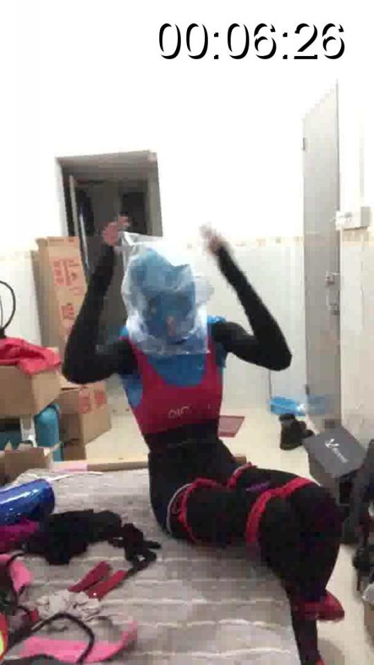  wrapped in panty hose, blinded, self bondage featuring:  wrapped in panty hose, blinded, self bondage
