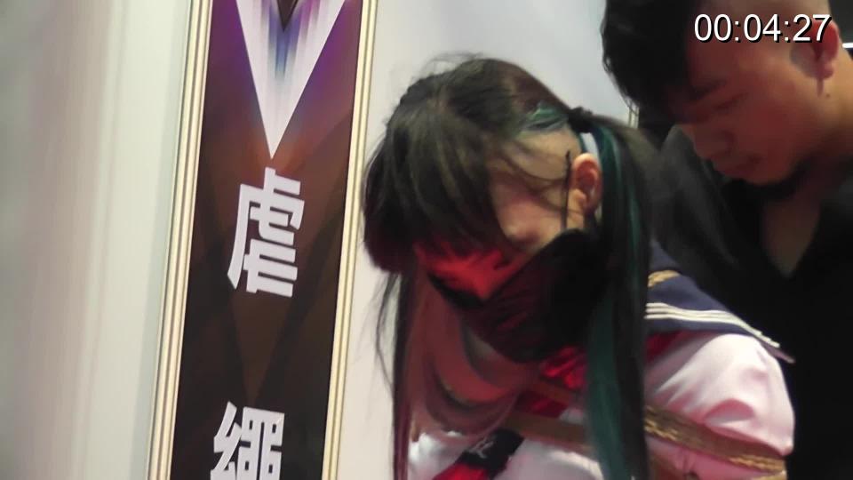 2017 bondage exhibition, a girl in school uniform gaged and masked,  tied up for 30 minutes featuring: a girl in school uniform gaged and masked,  tied up for 30 minutes