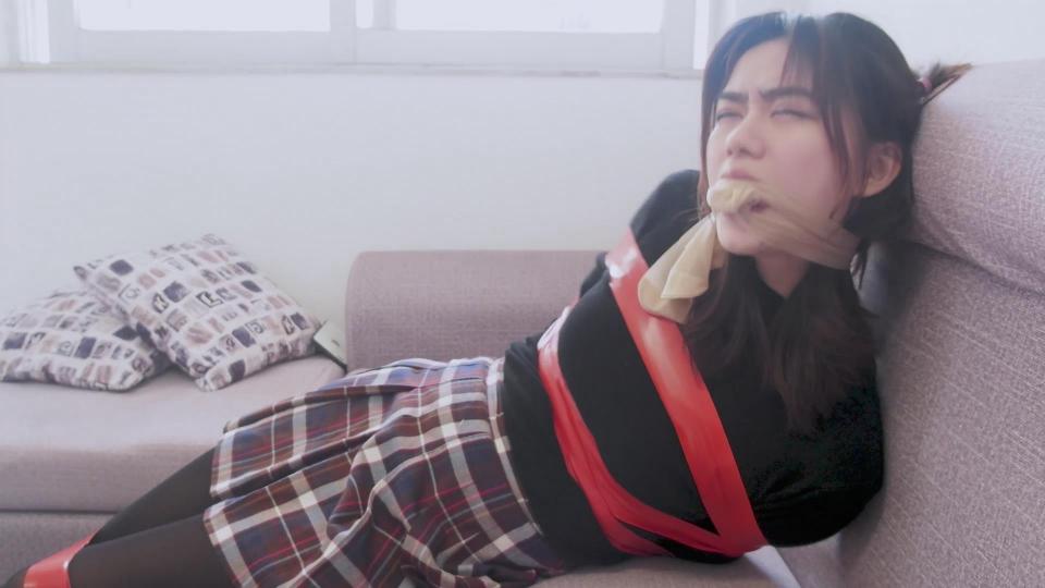 [Donkey studio] winning a lottery chapter 1: tied up by her fiend, black panty hose, skirt,  stocking gag, tape bondage, tied on the sofa featuring:  tied up by her fiend, black panty hose, skirt,  stocking gag, tape bondage, tied on the sofa