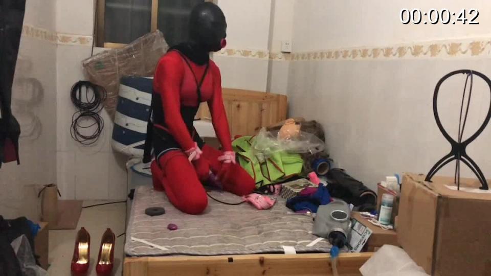 Rubber mask, stockings, breath control, panty hose arm binder, vibrator, forced orgasm featuring: Rubber mask, stockings, breath control, panty hose arm binder, vibrator, forced orgasm