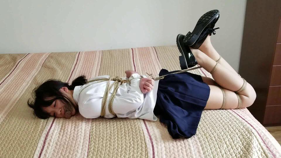 bondage and struggle, maid uniform and school girl uniform, stocking gag, tied on the bed bondage and struggle, maid uniform and school girl uniform, stocking gag, tied on the bed