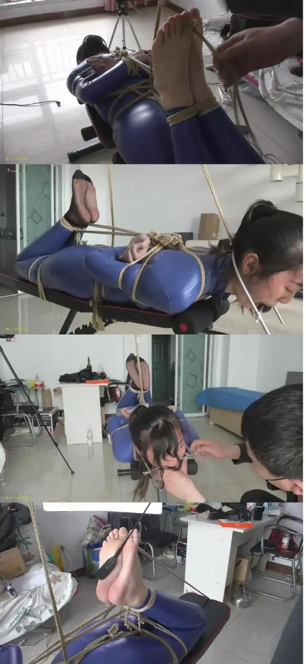 [Bondage Elegance] Ms. Ning's Tryout Pt. 1 ©Bondage Elegance<br><br>Summary:<br><br>This is our new model's tryout, and she will be tied up on the workout bench that we bought in our studio, while wearing the blue latex. We are quite interested in her reactions of trying bondage her first time, and we were actually quite excited to see that she is having a lot of fun. The suspension bondage is also utilized since she wanted to try something unique, this bondage position is quite tough for some newcomers but she seems to be handling it like a champ. Anyway, hopefully you guys will enjoy this!
