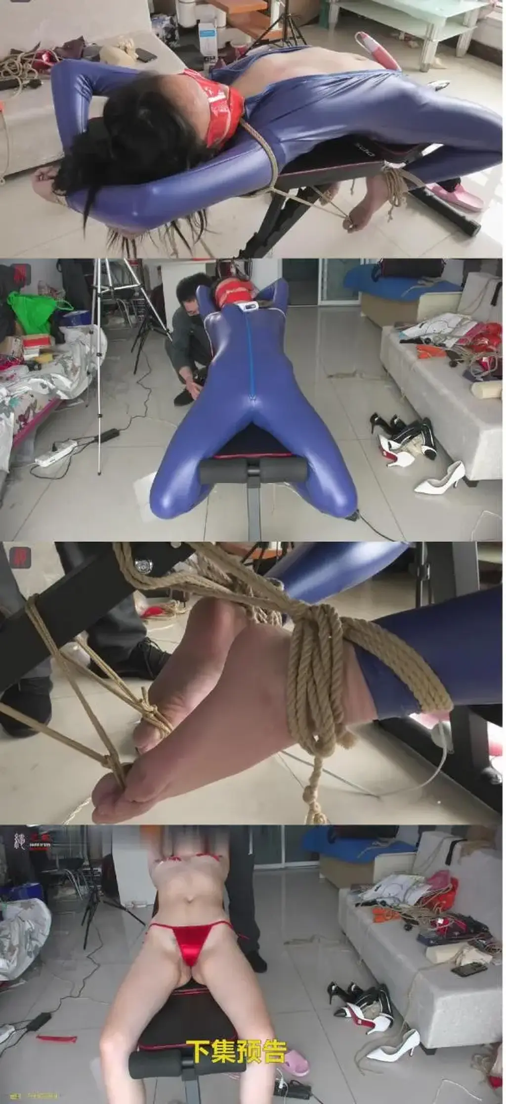 [Eastern Bondage] Bound In Blue Latex Suit Pt. 2 ©Eastern Bondage<br><br>Summary:<br><br>This time our cute model Ms. Ning will be tied up in her latex suit on the gym chair, the gym chair has multiple angels and different levitations to be adjusted, so it is actually quite versatile when developing different bondage positions and practicing them. After that, we decided to split her legs up, and see what is going to happen. She seems to be a little bit shy, but we all know that this will happen sooner and later... The latex suit is actually quite suitable for this video on this gym chair.
