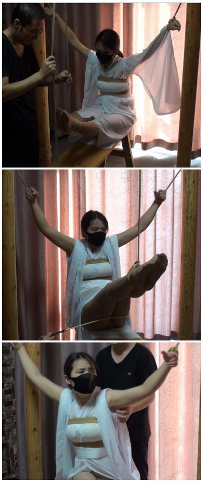 凌菲紧缚放置  老虎凳吊脚抽打 刑讯 随心原创 凌菲 汉服 柱子  抽脚  老虎凳 吊脚 挠痒 藤条 抽打