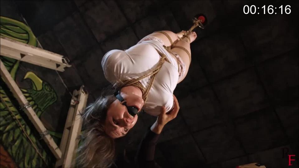 Lisichka tries herself as a bondage slave <span style='color:#b0b0b0;'>[隐藏文字，购买后可见]</span><br>In this clip, Lisichka learns how to be a bondage slave. <br>She's already tied and stands in the middle of the room. I come up and press her back to me, I hold my hand over her mouth. Wow! She starts sucking my finger. I'm watching her. She relaxes and sinks in my arms. After that, I gag her mouth with a ball gag. Then I take a flogger and begin to whip her big ass. She moans. Then I take a Magic Wand vibrator and push it on her pussy (she's in panties). <br>Then I take her by the legs to the ceiling winch and lift her up, bound and upside down. So she is suspended now! I continue to flog her ass and also hold the vibrator on her panties. Then I lower her to the ground and retie her to hogtie. She's hogtied on the floor and I lift her body a little with the ceiling rope. <br>I feel that Lisichka is tired, but she wants more. I leave her alone for some sexy struggling. <br>This girl enjoys being a bondage slave...<br>