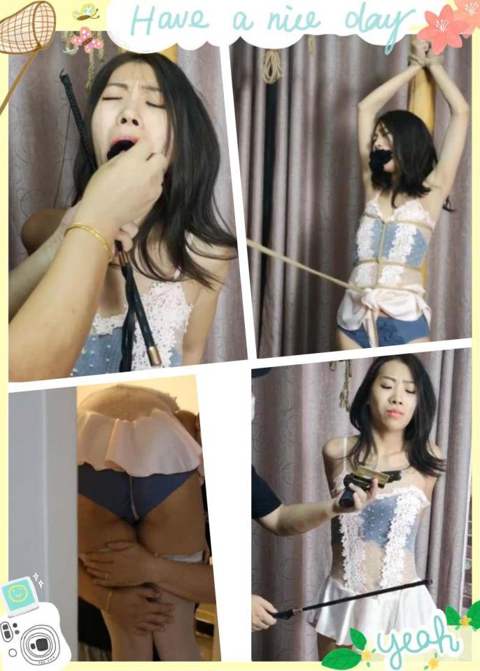 Home young woman bank card robbery The original  pink pajamas were robbed by robbers and tied up in the torture room, forced to ask the bank card silk socks to plug the mouth and pull the tether and was stunned.