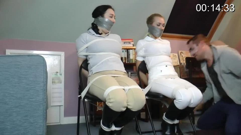 Alex &amp; Klara in: Ransomed Equestrienne Brats Put To the Major Gag Test Waiting On Father To Pay  As they sit there, bewildered by how crammed their mouths are and how stupidly tightly they are gagged with many sure turns of sticky silver tape, napped beauties Alex and Klara just hope father will come through in time and pay what the nasty man is demanding for their safe return. But, how did we get to this electric, super tight gag up checkpoint?<br><br>Posh brats Alex and Klara were out riding when a strange man stepped out along the bridle path and flagged them down. Moments later, the horsies were trotting aimlessly through the nearby field and the girls were wriggling away, bound and gagged, in the back of their takers van. Now here they are, captive riding gals in uniform, tied to chairs, pillowcases over their heads, coming around back at his hideout.<br><br>When the bad man comes in, he de-cases the babes and we see that they are firmly tape gagged and unable to talk. They are incensed rather than frightened. How dare this asswipe treat them his way! He leaves them to struggle for a time before returning and telling them of the situation. The girls are angered and look fit to scream the place down. Hence the dirty gym socks now being slammed into their kissers and the gargantuan tape walls being wound again and again around their mouths and heads. These serious face fuckers are designed to sow maximum discomfort, and it shows!<br><br>With the outraged hostages in their polo shirts, jodhpurs and shiny boots safely gagged and bound in this little room, the man who has them is confident they will not be heard from outside. He heads off to continue negotiating the best price for the damned brats. There's a great moment when he later returns and in a classic move has them heavily gag talking to their concerned pop on the phone. Then the pair have their booted legs bound back to their chairs in the traditional savage fashion. Played about with and pressures applied here and there, the incensed lovelies continue to squirm hotly in their seats.<br><br>Later, and they are told that the news is relatively good. Daddy is gonna pay up. A meet has to now be arranged. What dilutes the girls triumph is the fact that they have another three hours to sit here all trussed up with these monster gags eclipsing their lower faces. HOW long?? You can imagine how much they twist and buck in their chairs at the revelation of this dread timeframe or, you can get on this amazing clip like yesterday and lap up every last hardcore tape gagged up and bound gravy drop. This is intense gaggage and thorough bondage. Perfect for this pair of feisty, animated babes with their withering stares and defiant demeanours. Trust us, they'd LOVE to be free right now to kick this dudes arse. But, they aren't, and we are all very happy about that, yes?<br>URL:https://www.clips4sale.com/studio/64171/15484350/Alex & Klara in: Ransomed Equestrienne Brats Put To the Major Gag Test Waiting On Father To Pay Out! (Full Clip) (WMV)<br><span style='color:#b0b0b0;'>[隐藏文字，购买后可见]</span>
