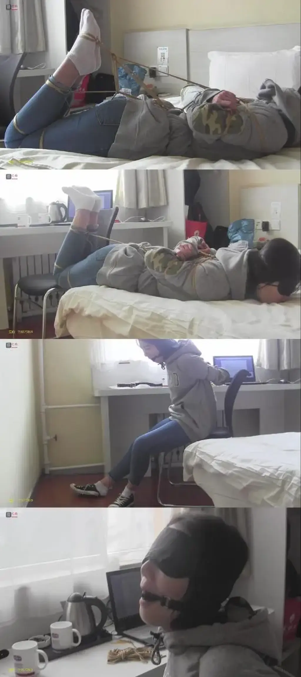 美术生的减压游戏——叛逆少女佳佳卫衣白袜，宾馆房间约绳、捆绑玩赏女孩脱鞋玩白袜美足，驷 马捆绑、TK  