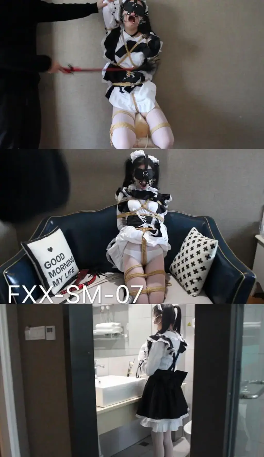 【FXX-SM-07】苏秦背剑 骑上你心爱的小木马（三角木马），让我来抽打 疼痛难忍 口水横飞 几度崩溃 先绑个苏秦背剑 <br>骑上你心爱的小木马（三角木马），让我来抽打 疼痛难忍 口水横飞 几度崩溃 多次打哭<br>一直有同好提起三角木马 有些胆怯 为了尝试更多酷刑 最终还是忍不住尝试<br>为了防止作弊 双腿折叠捆起来坐上去 这痛感加上鞭打 眼泪 鼻涕 口水长流 崩溃<br>跪立抽打 强制 丝袜套头 全程股绳<br>全身紧缚挠痒 咯吱窝 腰 笑到哽咽抽搐 一边是抽打 一边是挠痒 是哭是笑？<br>[手动滑稽]内入 噻入 全程抽打不断 多种抽到道具 狠就完事儿了<br>结束后的访问 痛不欲生 痛到脑袋感觉天旋地转<br>老规矩的，永远的承诺 视频绝无废弃片段 有好的建议可以在视频留言下提出，会采纳的