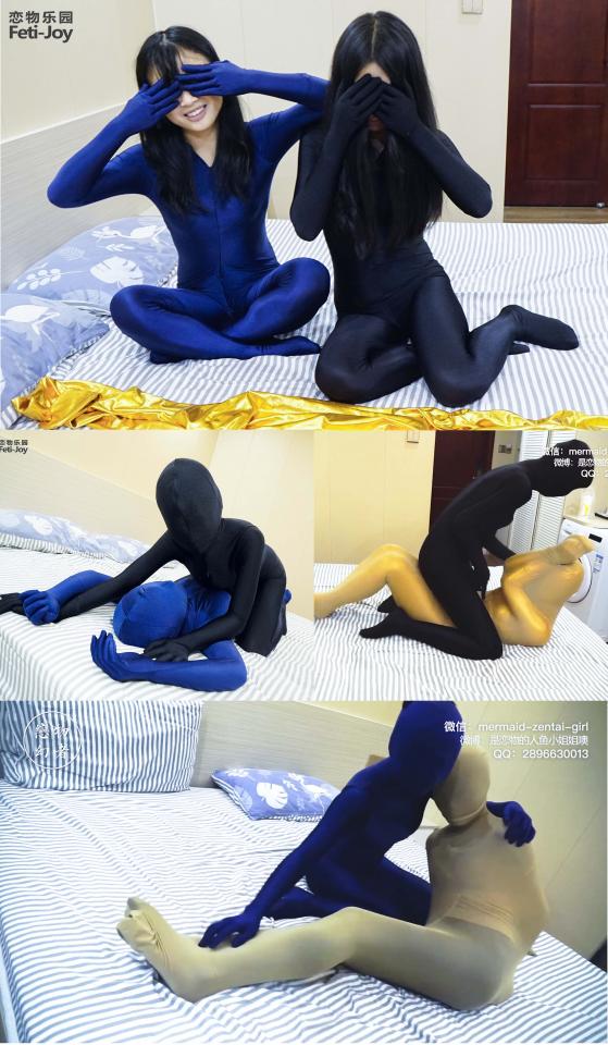 【恋物幻者】小可+小婉两个萌妹子ZENTAI全包骑坐TK贴身女女百合向互动+丝袜木乃伊式全包束缚！女生对女生狠起来真是不手软呢 很久不见小可和小婉啦，带来她们两个人的最新zentai全包作品~<br>不少同好喜欢骑坐TK，这次满足所有愿望，双人轮换攻受角色，互相坐上位，暧昧互动。。。不得不感叹百合大法好。<br>当然这只是先热热身，接下来小婉强迫小可套上不透气金色涂胶zentai，再塞进丝袜捆紧不留一丝空隙。。。这样挠起痒痒的确更得心应手呢，只是苦了小可妹子被闷在里面，除了拼命扭动身体，笑到岔气之外并无还手之力。。。<br>把小可玩的精疲力尽之后，解开，这次轮到小可给小婉套上两层丝袜尽情报复了。。。<br>老规矩，赠送必须有的双人丝袜全包木乃伊小福利，感谢大家支持原创：<span style='color:#b0b0b0;'>[隐藏文字，购买后可见]</span><br><br>恋物幻者原创作品<br>定拍请联系：<br>微信：mermaid-zentai-girl<br>QQ:2896630013<br>