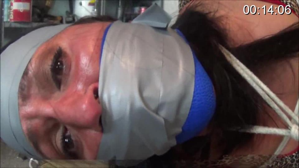 Milf training continued Chanelle my newest Milf is put to the test. Her second visit proves to be a battle of will. Chanelle fights constantly . The clip begings with Chanelle's mouth packed with cloth and held tight with rope. I drag her to the garage and tie her rope gag to my ceiling hook, Forcing her head back. Chanelle looks like a fish on a hook. I tie her hands and add some chest ropes. Once secured I force her down to my wooden platform. I tie her face forward and her ankles to steel anchor points Next a neck rope. Chanelles wrap gag starts to loosen but I step in and add layers of tape, keeping her quiet. I release her ankles from the platform, which proves to be a mistake as Chanelle delivers a nice kick to my chest, I hoist her booted ankles high in the air...Jacking the bitch up. The best way to describe what happens in this clip is to see the picture.<br><br><span style='color:#b0b0b0;'>[隐藏文字，购买后可见]</span>