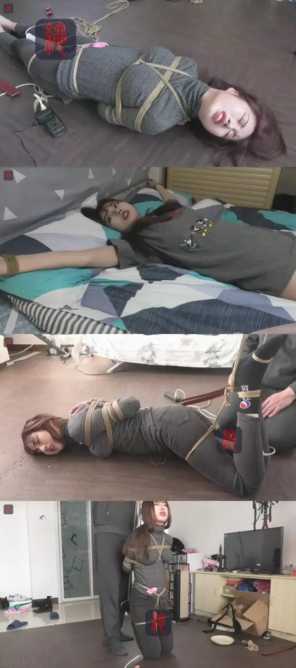 老人新面孔，终于“长大了”的灵儿惊艳回归！紧身牛仔裤、跪姿、半吊、塞入+外用，驷马强制、虐足，床上小裤裤大字捆绑、深度蹂躏等花样折磨、蹂躏！宣传片。  