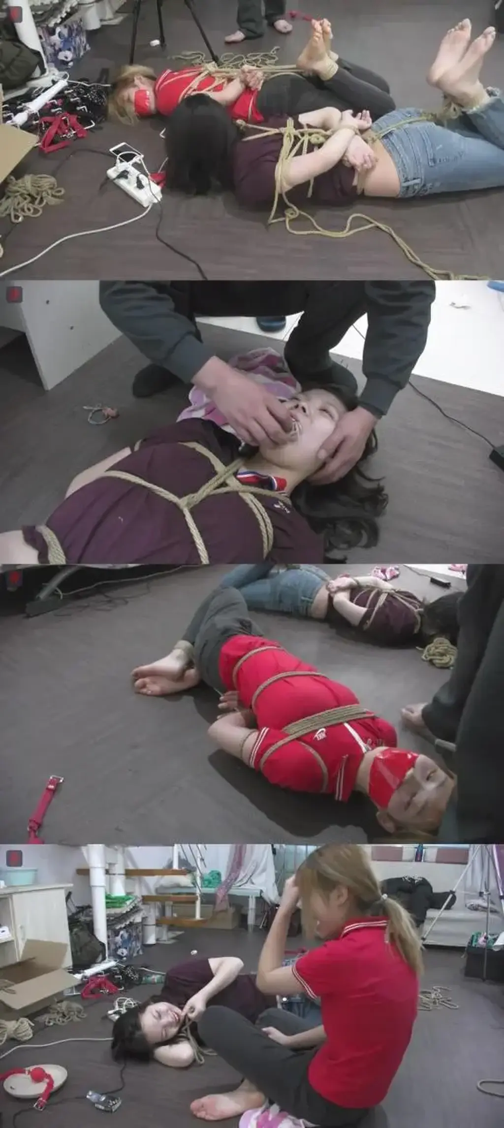 Xixi-chan and Nana Nama - Double Lolita-Style Bondage Game Xixi-chan and Nana Nama appear together in a Lolita-style bondage game, wearing jeans, short T-shirts and split-toe and white cotton socks. They are placed in a strict hogtie with a crotch rope, while original-scent cotton socks are used as gags. TK and discipline follow, including the feature’s recurring fixation on using the models’ original-scent cotton socks as gags.