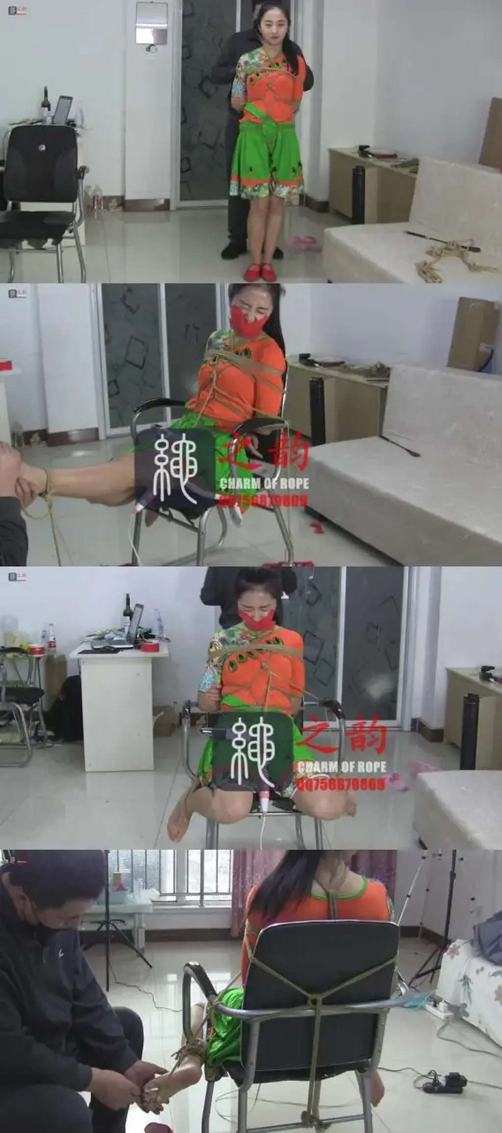 平素矜持的舞蹈老师，镜头下的可怜绳模，早期可爱小绳模甜心，旧作重新编辑上传：舞蹈美少女甜心，傣族舞演出服椅子缚、分腿固定，双棒震，TK，啃脚丫，无助扭曲的肢体和表情很可爱......  
