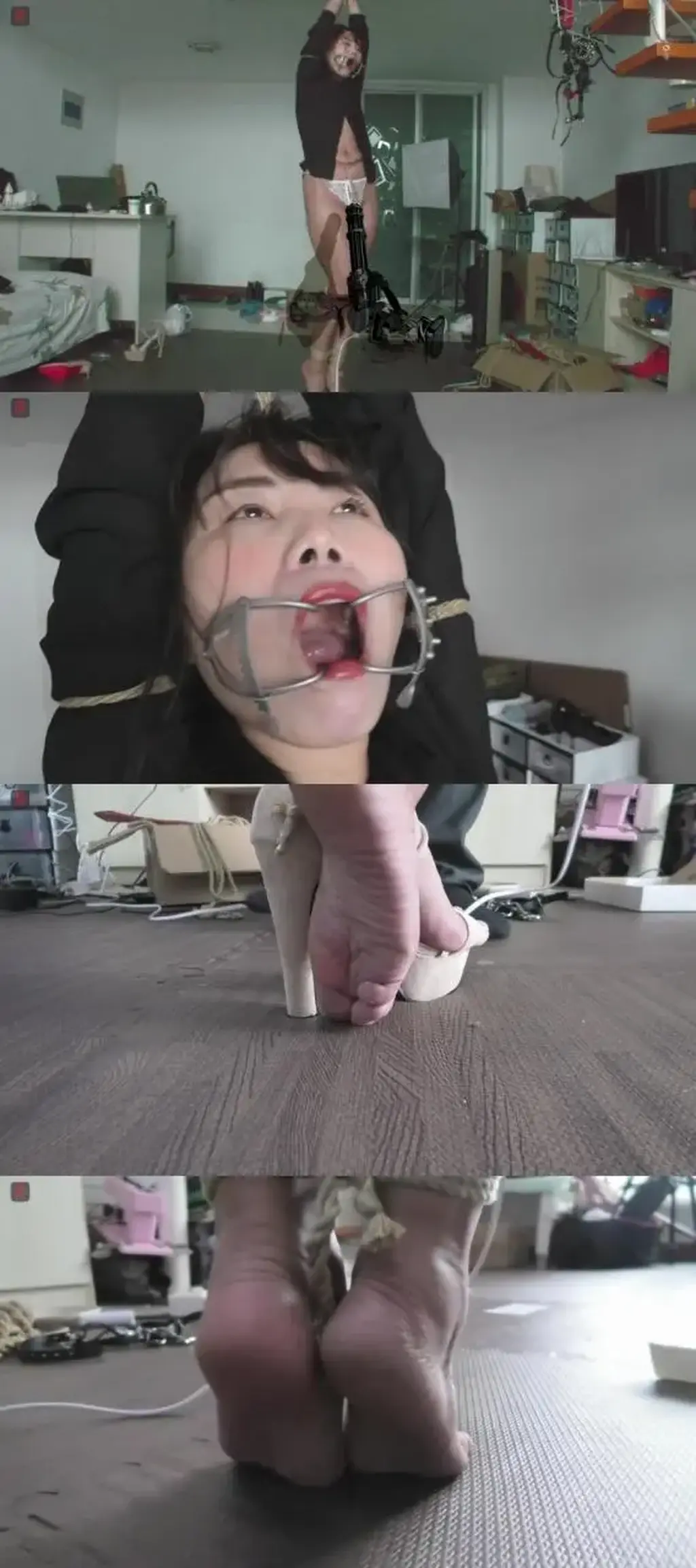 婷婷踮脚半吊、小嘴巴、脚尖之虐，深陷的股绳，SP、GC（SJ版）：张大到极限的小嘴和蠕动的“香舌”、脱掉12CM高跟凉鞋，欣赏高高踮起的脚丫，紧绷的脚趾和诱人的脚心，当然还有诱人的呻吟和各种扭动  