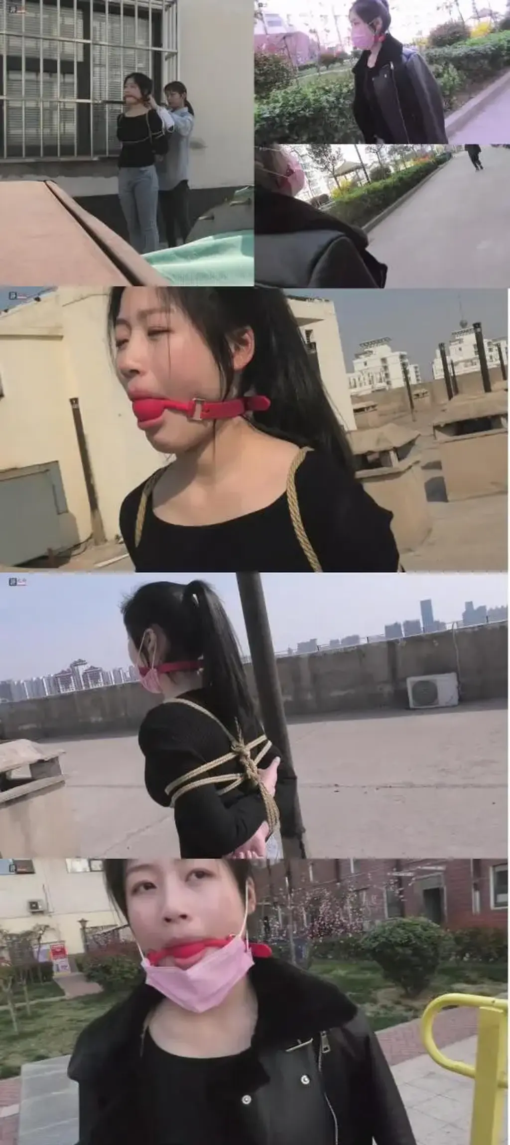 “憨大胆”小助理的处女作：点点、四月户外口球、捆绑游戏 (50米长廊、12层电梯、天台、小花园多场景，女主：四月；拍摄及客串女配：点点。事后观看她们的拍摄过程，吓了我一身冷汗，这两个丫头胆子太大了！）  