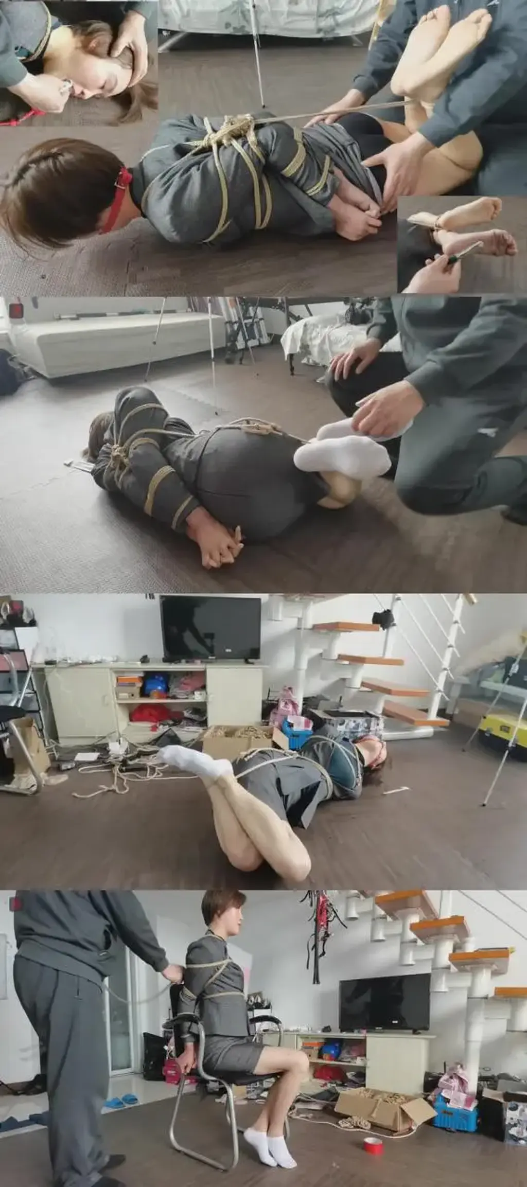 32岁离异少妇玲子，减压SM捆绑游戏体验第一集：OL、白袜、直臂捆绑，驷马TJ，原味白袜塞入+口球封堵、TK、玩虐。全程拍摄，真实记录了一个心理上其实很排斥，但是身体却却很“诚实”的“饥渴”少妇在捆绑  