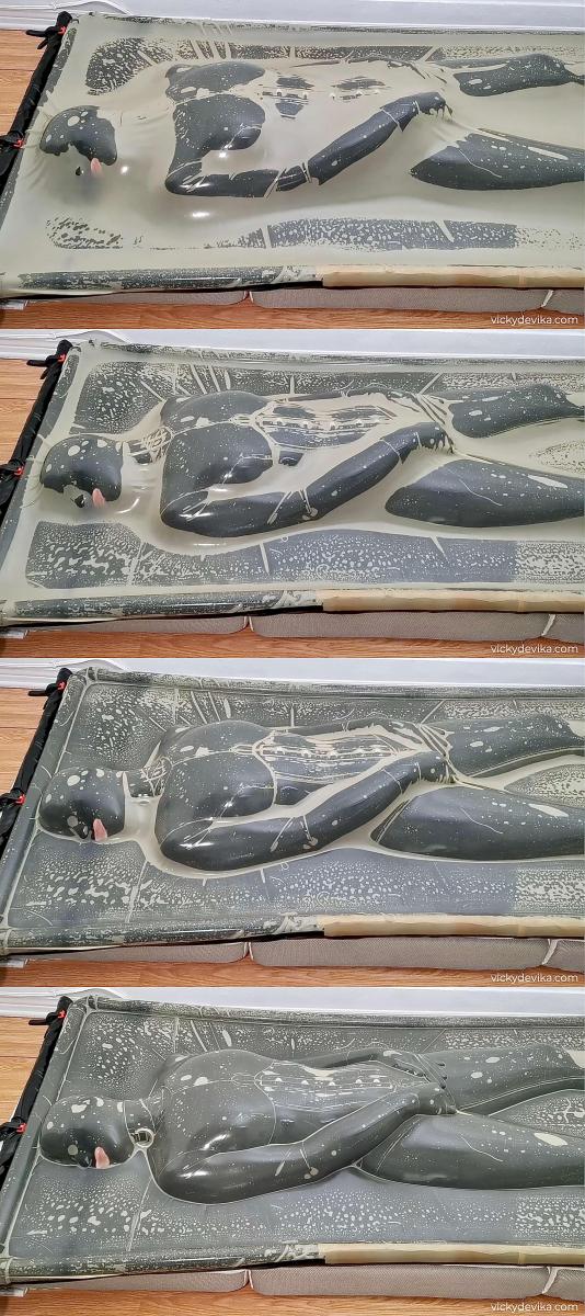 Rubberdoll in Vacbed 真空床 自摸 狠活。<br>胶衣小姐姐爬进完全不透气的真空床里，抽干空气，靠着肺里自带的一点空气呼吸。<br>然后开始自摸自嗨，一直到赛高。前前后后一共玩了两次。