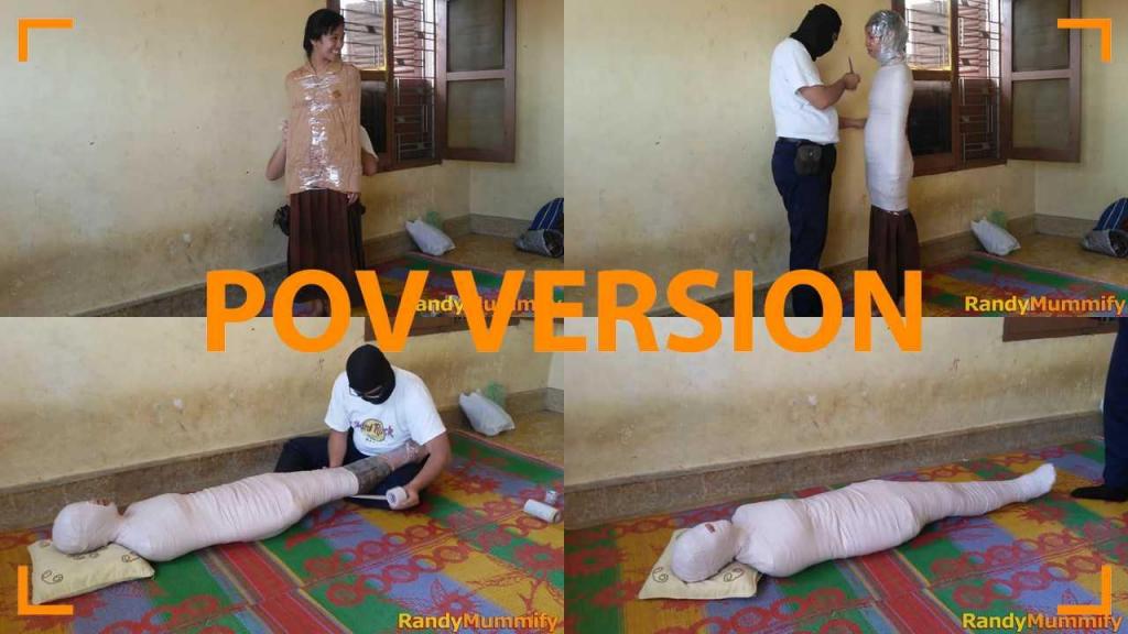 [POV] Main Scene Of RandyMummify RM012 A cute, beautiful girl wrapped into a mummy in her bedroom.<br>This girl was still wearing the costume when she was tightly wrapped into a mummy.