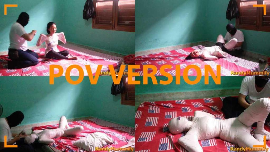 [POV] Main Scene Of RandyMummify RM014 A girl wrapped into a mummy lives in her room with sticky white duct tape.<br>This girl's body is wrapped in a frogtied pose which is very seductive.<br>This girl also struggled when her body was not in the package.
