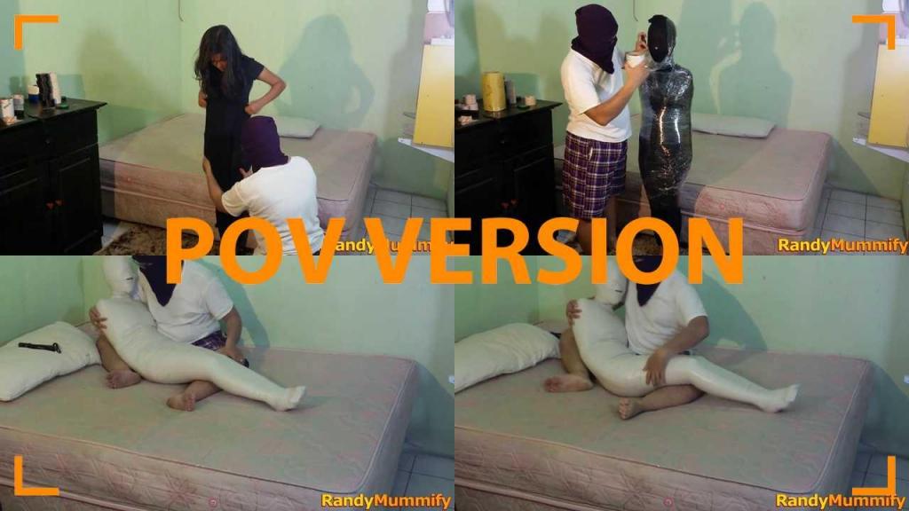 [POV] Main Scene Of RandyMummify RM042 A beautiful girl is mummified with white duct tape in her bedroom.<br>Before being mummified, this girl was dressed in black leggings and then wrapped in plastic.<br>After this girl was helpless, she was given electric shocks to the point of thrashing around.