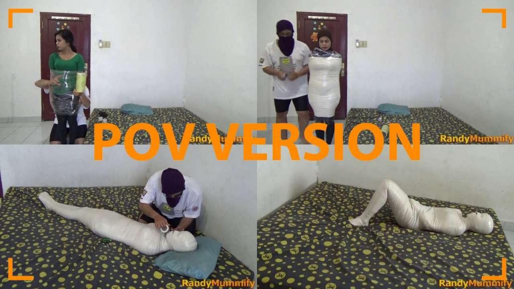 [POV] Main Scene Of RandyMummify RM051 A beautiful woman, sexy and big breasts for the first time trying to be wrapped into a mummy.<br>The girl's body was completely wrapped in white duct tape until she was helpless.