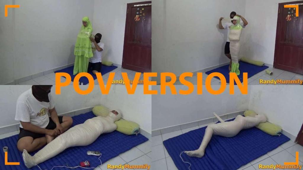 [POV] Main Scene Of RandyMummify RM055 A girl wearing green prayer clothes (mukena) is mummified in her bedroom.<br>This girl was wrapped helplessly and was stimulated with a vibrator