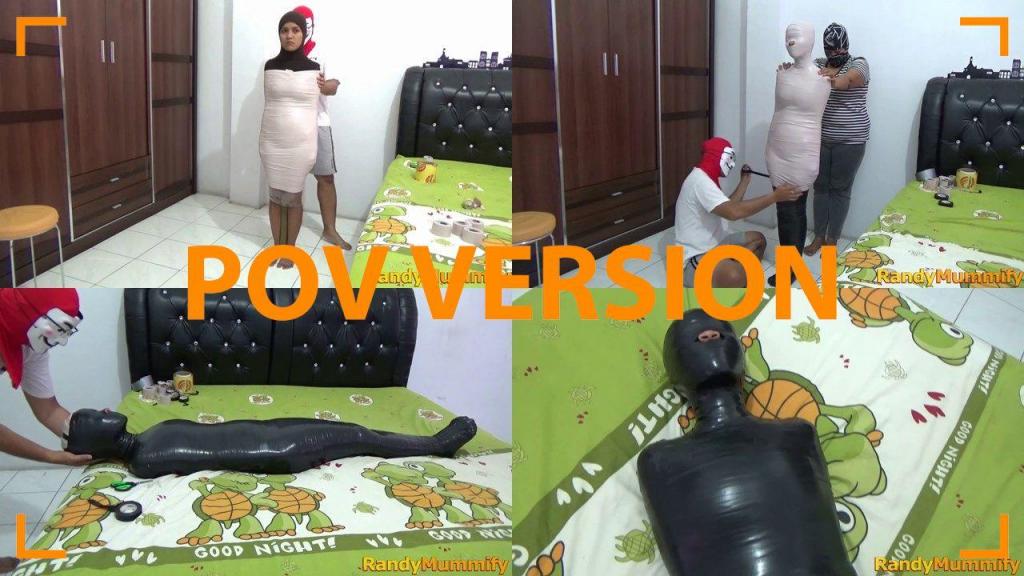 [POV] Main Scene Of RandyMummify RM071 A beautiful girl is mummified in a hotel with 3 layers of duct tape so strong that this girl cannot move.<br>The girl's body was wrapped in white duct tape, then repeated 1 layer of white duct tape and then ended with a layer of black duct tape.