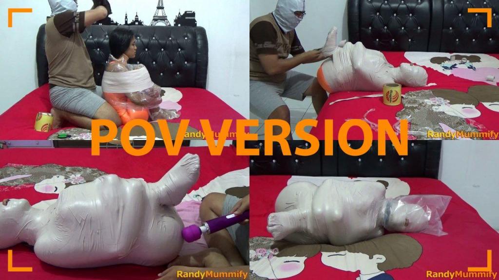 [POV] Main Scene Of RandyMummify RM072 This beautiful girl was wrapped in white duct tape in a sitting position which made her body helpless and unable to move.