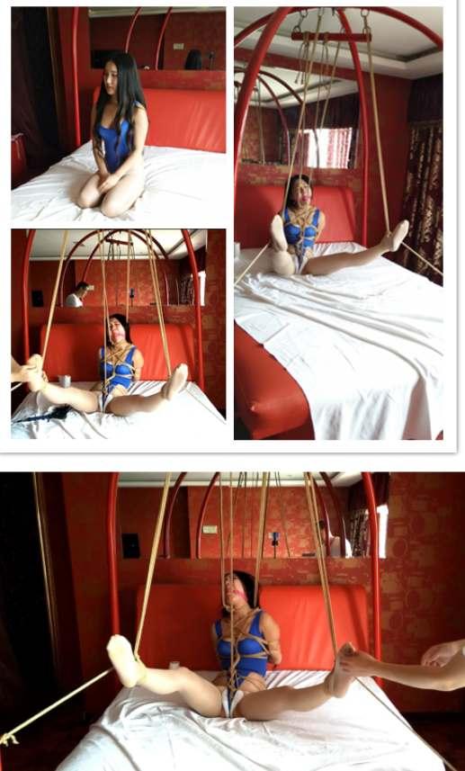 小妍 蓝色体操服 专业情趣吊床上的吊绑 晃啊晃的折磨 双腿分开挠脚心 痒的快哭了 随心原创 小妍蓝色体操服 日式花样捆绑 股绳 情趣吊床[不可描述]绑 双腿分开固定动弹不得挠脚心 痒到崩溃