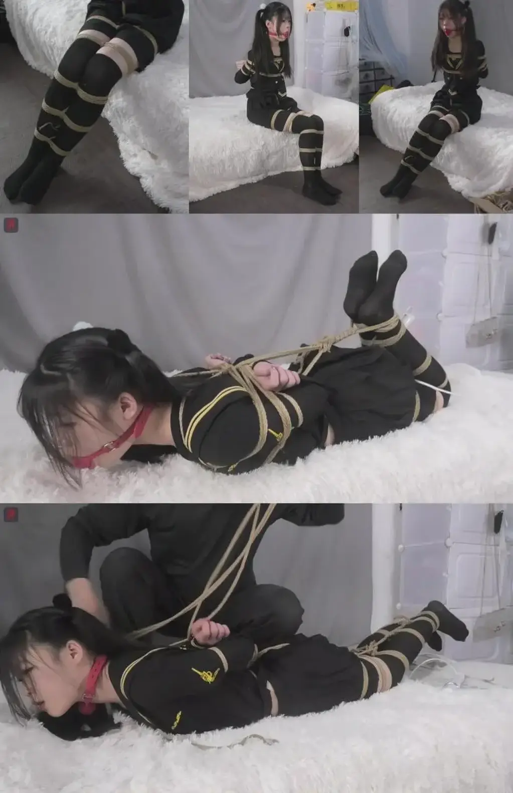 抓了一只小萌新！新人小呆试镜正片：JK制服、长筒袜、双马尾元气少女初次应聘绳模，试镜就惨遭绳师无情捆绑和蹂躏，乱摸乱绑也就罢了，最后还给下面塞上了一个嗡嗡嗡疯狂震动的大棒子，这是要干啥啊....... A newcomer auditions as a rope model in JK attire and thigh-high stockings, only to be mercilessly bound and tormented, ending with a vibrating toy.