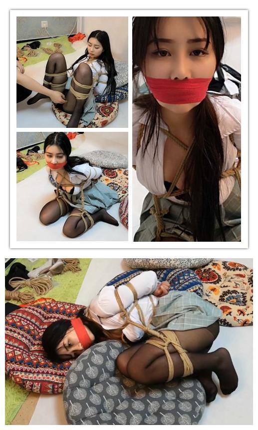 萌萌学妹 冉染 可爱格子裙 爆乳 桃缚跪走 胶带封嘴 随心原创  冉染 黑丝 桃缚 跪走 胶带  萌