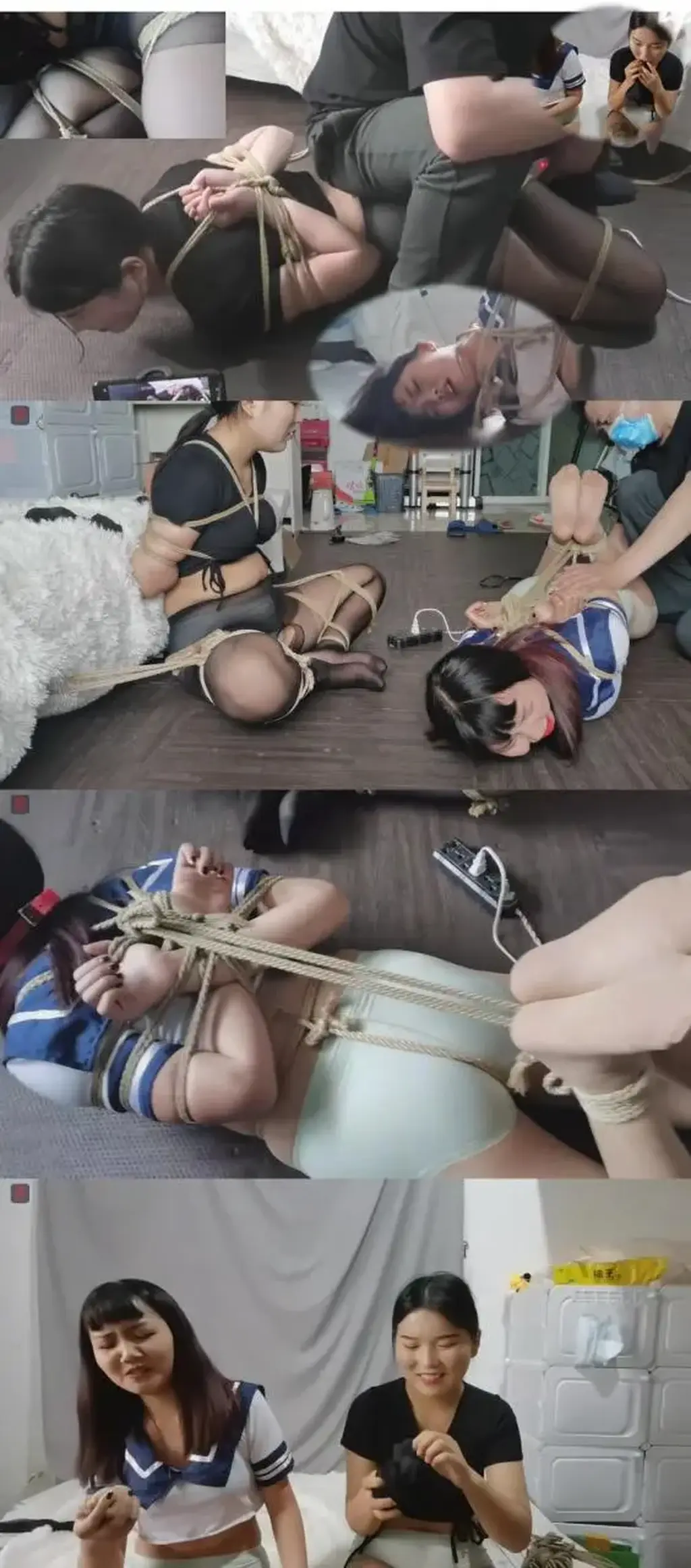 曼琪、婉儿双人内衣,丝袜“盛宴”下集：曼琪黑丝鸭子坐、婉儿肉丝美脚驷马，内衣捆绑，挑逗亵玩、耻辱TJ。口球口水、体外GC，姐妹情深一起嗨  