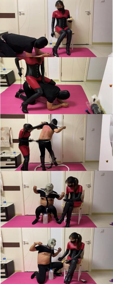【旋律女王03】舔皮靴、皮靴碾食物、骑乘、疯狂鞭打、电击、三重头套、负压瓶、震动丁丁套、连续寸止、强制发射 舔完皮靴后将食物扔在地上 然后踩扁后M才能吃~水也是倒在靴子上，让M吸从靴子流淌下来的水。<br>骑乘的最后M竟然不听我的话不爬了，这种不听女王号令的行为简直是作死。<br>为了让M感受到5.5KG脚镣带来的痛苦，特意让M穿上了高跟靴，这样的话所有重量都让两个脚腕承担，吊起来后疯狂鞭打，后面我以为M被打晕过去了，事后问了才知道，并没有晕 而是脱力了，就是力量用光了没有力量抵抗和出声了。竟然还有这种事？<br>最后阶段给M戴上防毒面具（头套 全包头套 防毒面具三重包头）安好负压瓶。开始电击。电过瘾后开始开关通气阀门。最后打开ZCD戴上震动丁丁套玩连续寸止~<br>在M发射过一次后，本想让M多次发射来着，结果。。。震动套出故障了。。。。算了。。。饶他一次吧。下次一定不会放过他！<br>注：千万不要在线解压！！！一定要保存下载后观看！！！！<br>咨询、定拍QQ：3516138223 微信：xl-i-xf（（只接受健康定拍，不约拍！）<br>