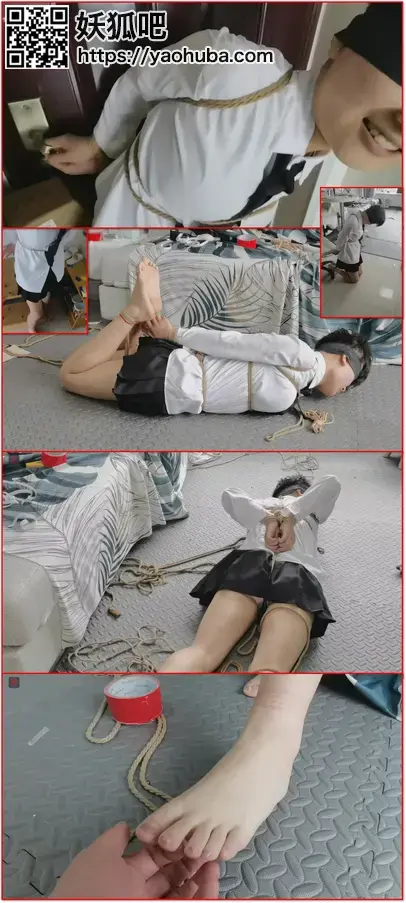 美脚女高生小猫试镜：陌生场所，蒙眼反绑，自救、逃生实验，这是一个很聪明的丫头，第一次来到工作室，竟然能在蒙眼、反绑双手的情况下，较为顺利的摸索到了门口，并打开了房门 