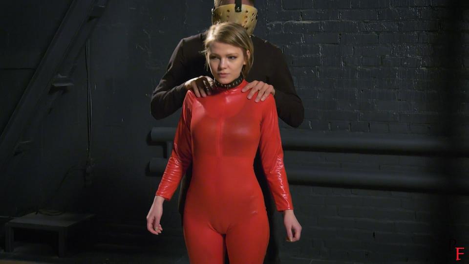Maeve - First bondage experience fhd Maeve wears shiny red catsuit, she’s barefoot. She’s standing in the middle of the room, very excited. I tie her with jute ropes, all tying process shows on camera. I put a large ballgag into her mouth and it makes her very obedient and sexy. Maeve feels the tension of the ropes for the first time in her life. I try to suspend her in the air, but she doesn’t feel comfortable, so I put her on a cube and make a tight hogtie and make a toe-tie connecting her tied toes to the chest rope. Then I warm up her feet a little bit with a flogger and then leave her alone for some struggling.<br>Enjoy!<br><br><span style='color:#b0b0b0;'>[隐藏文字，购买后可见]</span>