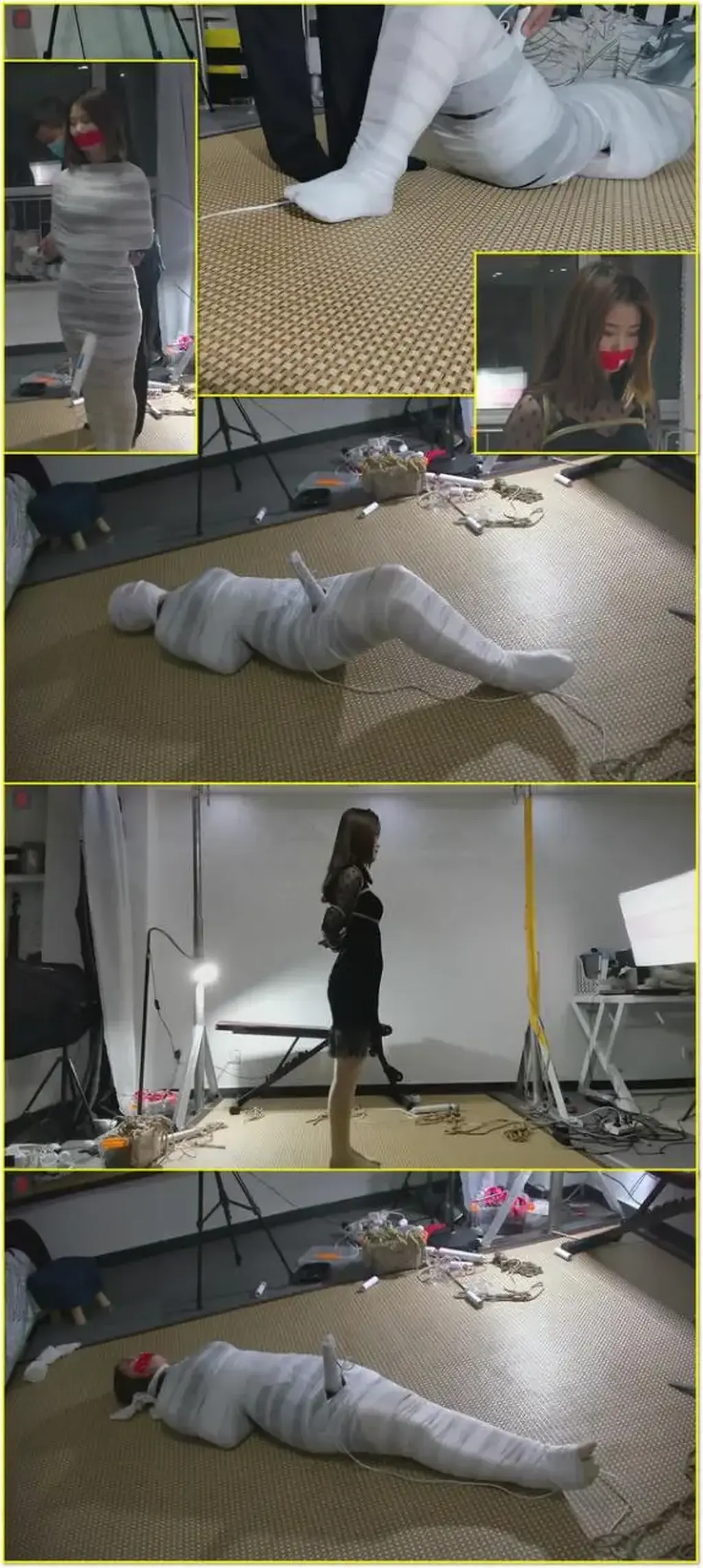 小九妹，捆绑+固定棒+白色木乃伊全包、弃置恐吓，突然的真实哭泣（唉，坚强的小九妹这次是真的被吓哭了）  