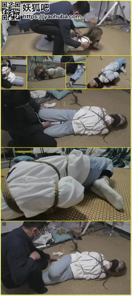问题少女，逃课惯犯小凌，卫衣、牛仔、白袜，后高手股绳驷马，TK、震，不听话的学生就得严加管教！ Problem girl and repeat truant Xiao Ling wears a hoodie, jeans and white socks before being hogtied and subjected to tickling and vibration. A disobedient student must be strictly disciplined.