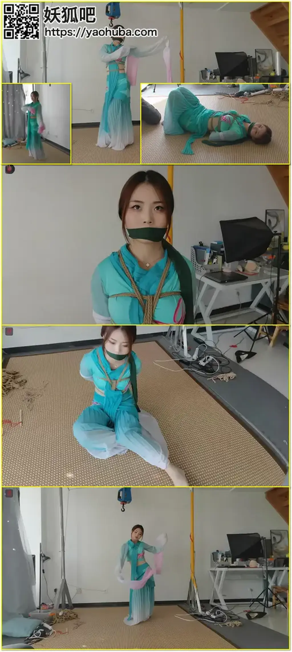 赤脚跳舞的小九妹，自带捆绑属性的水袖上集：绳捆索绑的水袖舞以及传统水袖舞服的另类捆绑功能开发 Little Ninth Sister dances barefoot in a water-sleeve costume with built-in bondage potential. Part 1 explores rope-bound water-sleeve dancing and alternative bondage functions of the traditional water-sleeve costume.