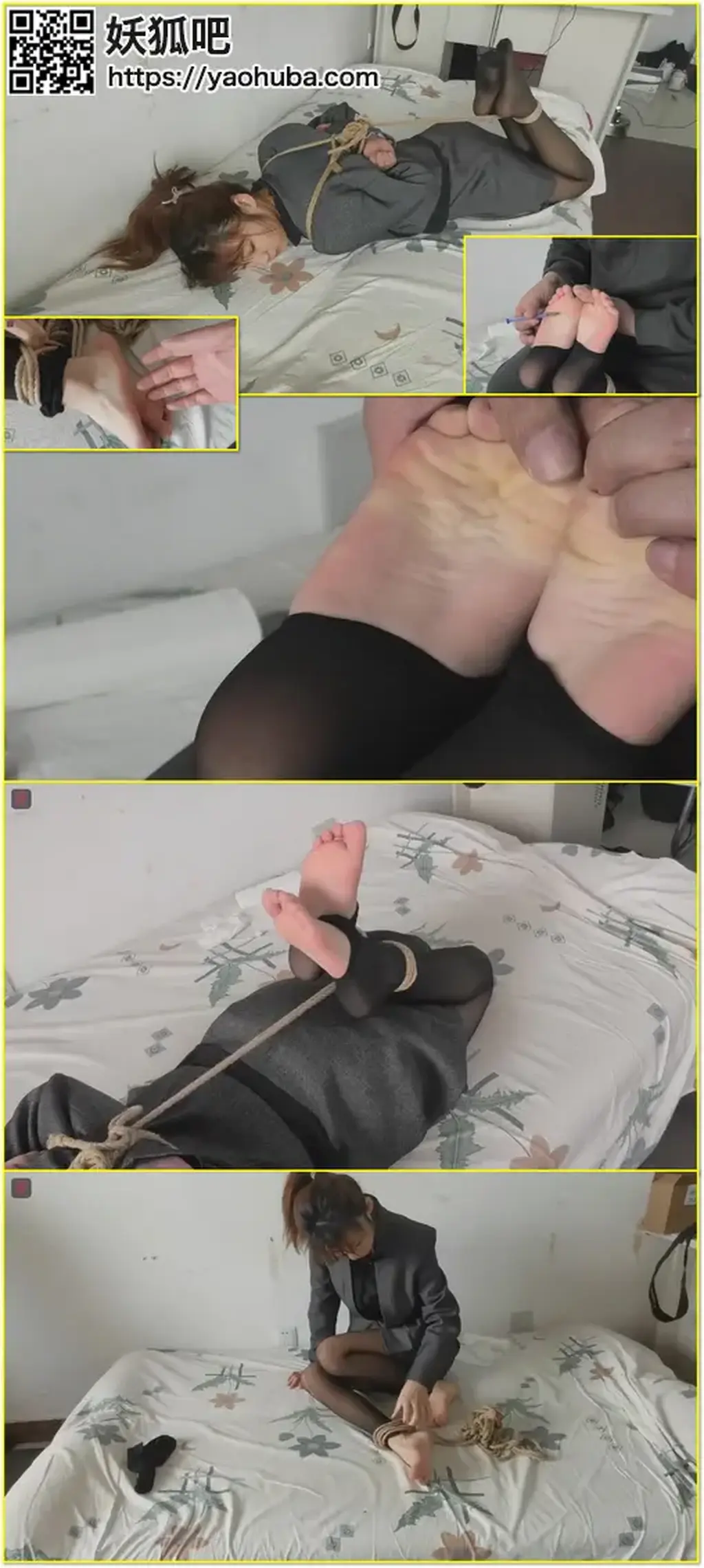 点点,绑架蹂躏黑丝小OL正片下集：驷马捆绑，丝袜破坏，TK、针刺、大力握攥、挤压，玩虐花季少女的35码嫩脚丫  