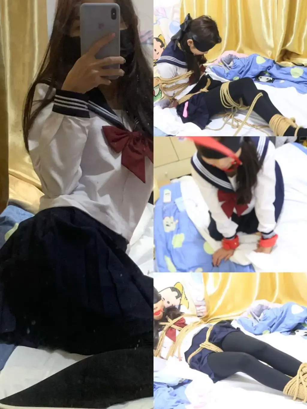 约绑黑丝水手服真实大学生妹子 真实捆绑 首次震动感受   