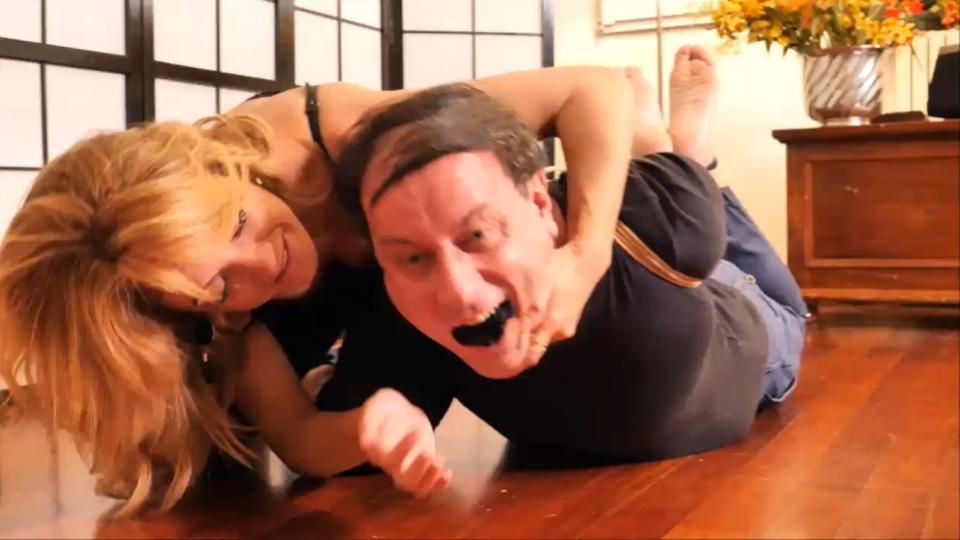 Louis &amp; Alba - One Hogtie Afternoon Alba and Louis are waiting for Layla to come back home. In the meantime, Alba, who loves to tie men up, decided to have some fun time with Louis. The clip opens with the amazing Louis lying by himself struggling on the floor. He is hogtie, wearing a black t-shirt and some jeans, and he has a piece of tape as gagged. After a couple of minutes Alba arrives, she has a total black outfit with her favourite sexy high heels. She is not happy about how she previously hogtied him as it's not tight enough, so she pull the rope very very tight so Louis can bend his back as much as he can. Alba decides to change Louis gag, so she take one of his dirty sock and put it into Louis mouth before doing a tape wrap around gag. She then put her feet on Louis face before playing with his feet. Louis is so ticklish and Alba loves that! Alba lyes on the floor next to Louis, she removes her shoes so now she is barefoot, and she put her barefoot on Louis face, again.. Alba is having so much fun in humiliating Louis. She decides to take a shower while she waits for Layla to be back. Louis is left by himself struggling alone on the floor. He, for sure won't forget that afternoon very easily...<br><span style='color:#b0b0b0;'>[隐藏文字，购买后可见]</span>