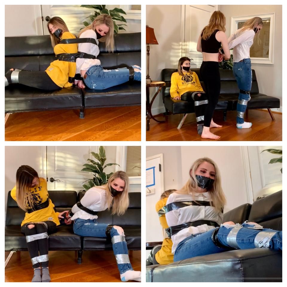 Sisters Taped HD Small Version Kody and London Evans star in this tale of two hot sisters taped together as they are being robbed.  The girls struggle to get free as burglar Macy Nikole steals their valuables.  Will our heroines get free?科迪和伦敦埃文斯主演了这个故事的两个热姐妹录音一起，因为他们被抢劫。当窃贼梅西·尼科尔偷走她们的贵重物品时，女孩们挣扎着挣脱。我们的女主角能自由吗？<span style='color:#b0b0b0;'>[隐藏文字，购买后可见]</span>