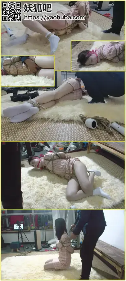 Little Ninth Sister — White Socks, Qipao and Single-Leg Hogtie An adult female security guard in white socks and a qipao is single-leg hogtied, gagged, teased and subjected to spanking and humiliation.