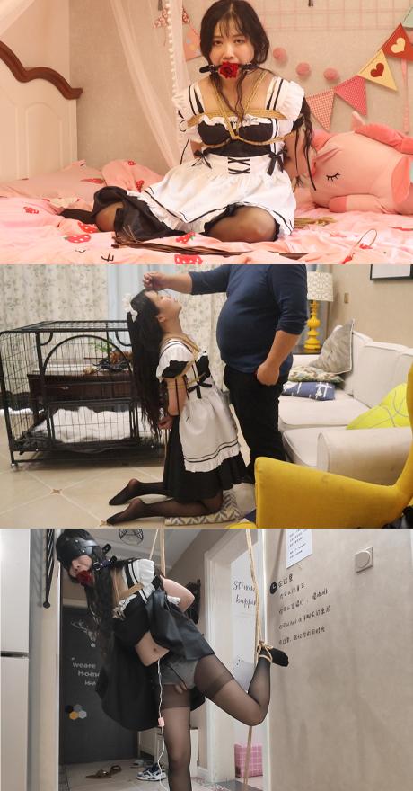 我的私人奴隶女仆 上集 黑丝女仆装 手铐脚镣 服伺主人 绳艺捆绑 鼻钩 铁笼囚禁 驷马放置 半吊鞭打 强力跳跳等  我的私人奴隶女仆 上集 黑丝女仆装 手铐脚镣 服伺主人 绳艺捆绑 鼻钩 铁笼囚禁 驷马放置 半吊鞭打 强力跳跳等 <br>夫妻俩都是爱好者，他们圈养了一只可爱的私家奴隶女仆M 这是小女仆一天的工作，早上起床后戴着手铐脚镣打扫房间，然后钻进笼子里自己锁上，等待主人的临幸，今天主人回来对小女仆的表现不太满意，把它驷马捆绑起来，戴上口塞放在床上让她反醒反醒，半吊起来，戴个眼罩口塞，还有强力跳跳，进入天堂<br>夜未央工作室 欢迎定拍 诚邀绳模小姐姐合作：QQ 2593230381